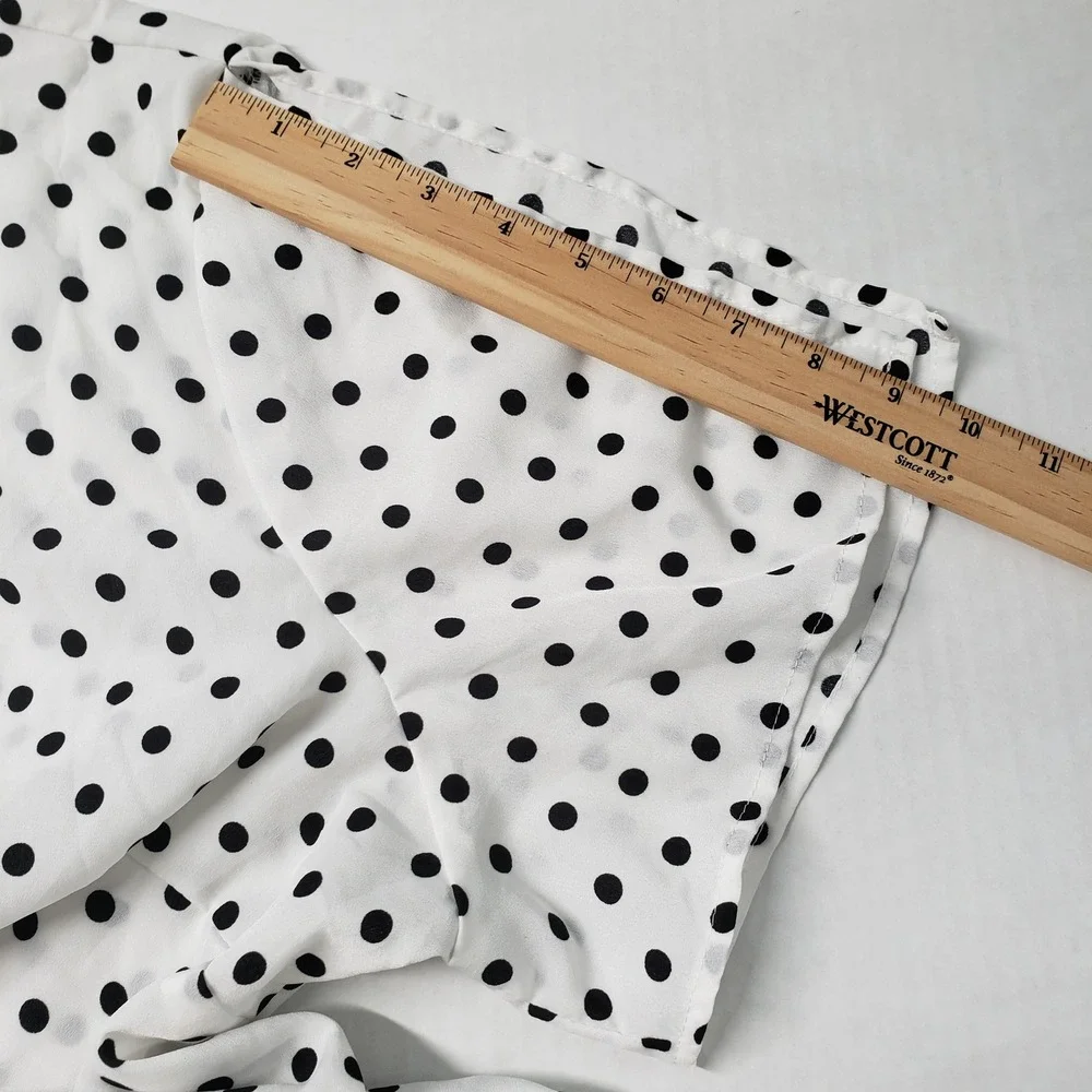 Boohoo Wrap Maxi Dress Womens 24 White Black Polka Dot Short Sleeve Romantic - Picture 10 of 16
